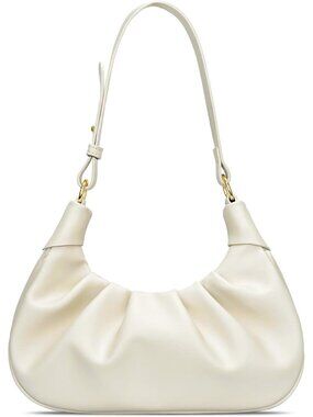 Women's Beige Crescent Ruched Mini Hobo Underarm Handbag Purse Shoulder Bag